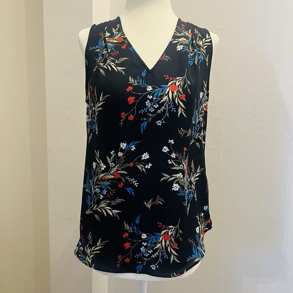 Banana Republic Floral Sleeveless Blouse Top XS Womens V-neck Black